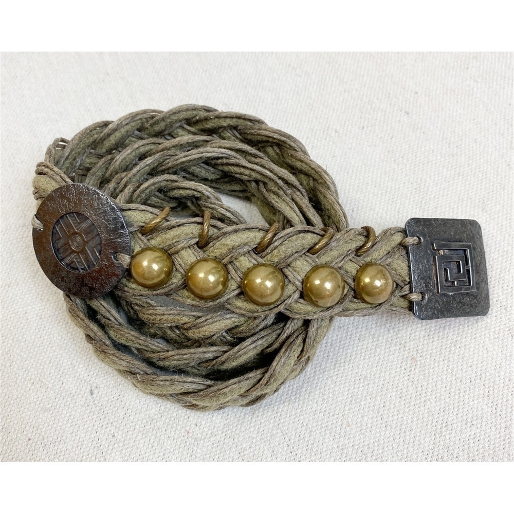 Marjorie Baer SF Green Woven Brass Stud Braided Belt OS